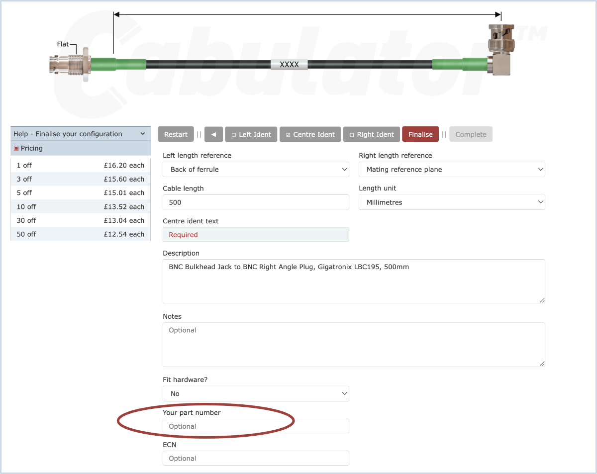 Cab Help, Adding Part Number