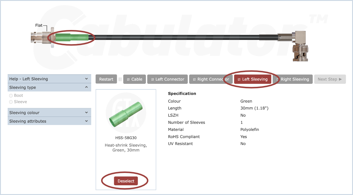 Cab Help, View Sleeving Specification