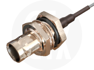 BNC Waterproof Crimp Bulkhead Jack, terminated on cable