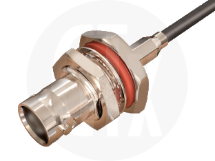 BNC Crimp Bulkhead Jack, terminated on cable