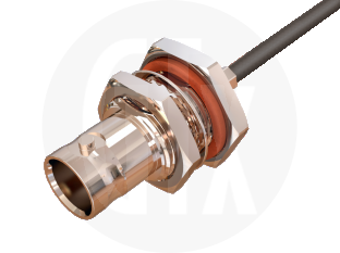 BNC Waterproof Crimp Bulkhead Jack, terminated on cable