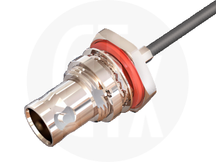 BNC Crimp Bulkhead Jack, terminated on cable