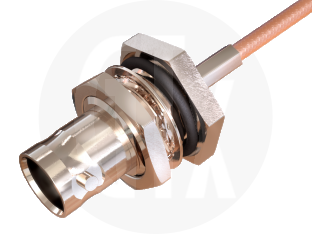 BNC Waterproof Crimp Bulkhead Jack, terminated on cable