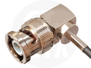 BNC Crimp Right Angle Plug, terminated on cable