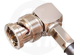 BNC Crimp Right Angle Plug, terminated on cable