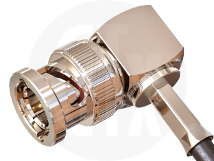 BNC 12GSDI Crimp Right Angle Plug, terminated on cable