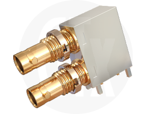 HDBNC 12G Right Angle Double Stack PCB Mount Bulkhead Jack, front view