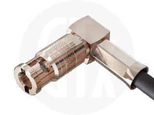 HD BNC HDTV Crimp Right Angle Plug, terminated on cable