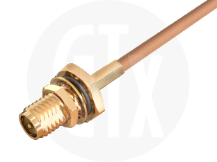 SMA Waterproof Reverse Polarity Crimp Bulkhead Jack, terminated on cable