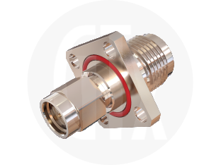 SMA Plug to TNC Flange Jack Interseries Adaptor, front view