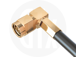 SMA Crimp Right Angle Plug, terminated on cable