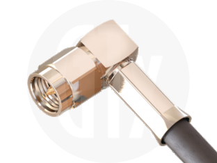 SMA Crimp Right Angle Plug, terminated on cable