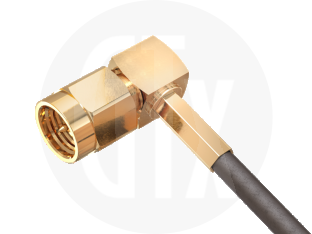 SMA Crimp Right Angle Plug, terminated on cable