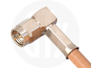 SMA Crimp Right Angle Plug, terminated on cable