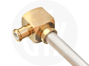 MCX Solder Right Angle Plug, terminated on cable