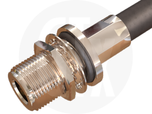 N Type Crimp Bulkhead Jack, terminated on cable