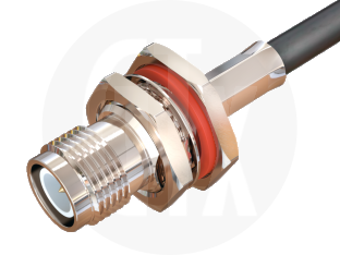 TNC Reverse Polarity Crimp Bulkhead Jack, terminated on cable