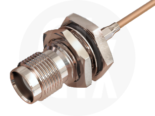 TNC Waterproof Reverse Polarity Crimp Bulkhead Jack, terminated on cable