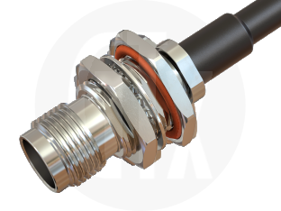 TNC Solder Bulkhead Jack, terminated on cable
