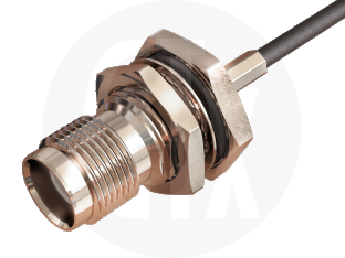 TNC Waterproof Reverse Polarity Crimp Bulkhead Jack, terminated on cable
