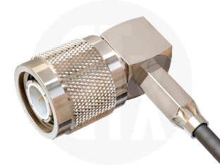 TNC Crimp Right Angle Plug, terminated on cable
